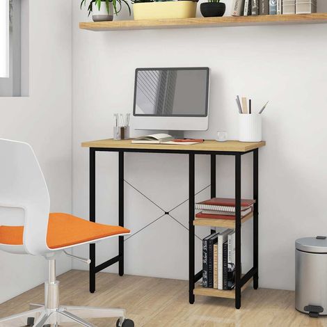 Bureau d'ordinateur Noir et chêne clair 80x40x72cm MDF et métal (1/5)