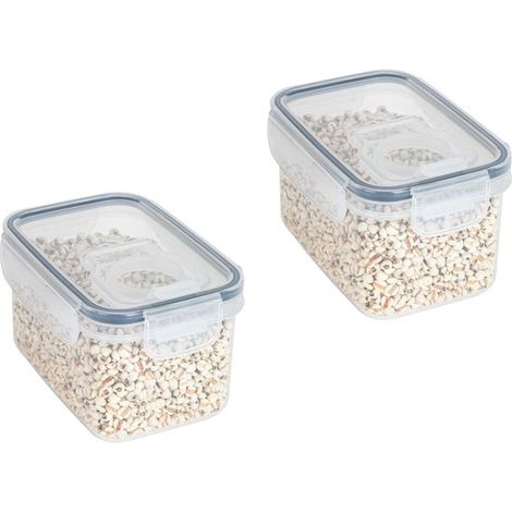 Cubo transparente para arroz de 2 piezas, Tarro cerrado, Plástico, 15 x 10,5 x 9,5 cm, granos, pasta y alimentos secos, Transparente (1/5)