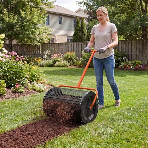 Épandeur de Compost et Fumier à Poignée T Réglable, Distributeur de Terre, Sable et Engrais Minéral, Structure Métallique Robuste, Idéal Jardin, Pelouse et Semis