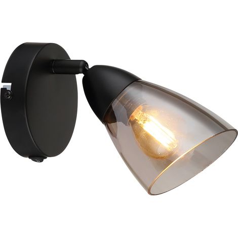 Lampada da parete, lampada da soggiorno, faretto orientabile, metallo nero, H 15,5 cm (1/5)