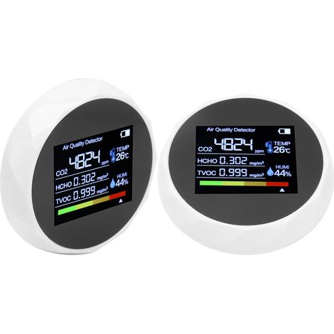 Luftqualitätsmessgerät, TVOC-Thermometer-Hygrometer, weißes digitales Multifunktionsdisplay, USB-aufladbar mit eingebautem Akku (1/5)