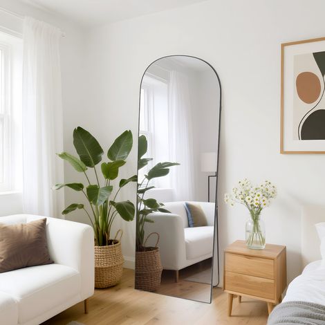 Rattantree - Specchio da terra - 162 x 52 cm - Specchio a figura intera - Specchio da terra a figura intera  - Vetro temperato - per camera da letto, soggiorno, ingresso - Cornice nera - Design minima (1/5)