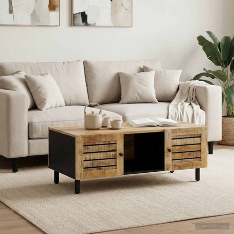 Table basse avec rangement 2 portes, bois de manguier massif naturel, 100 x 54 x 40 cm - PANGIVO (1/5)