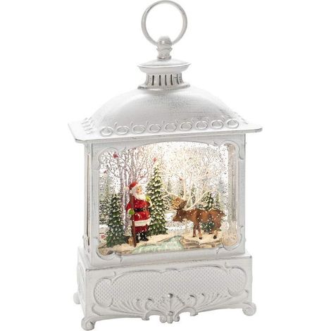 Grande lanterne d'eau, au motif de père Noël, blanc antique, avec interrupteur marche / arrêt et minuterie de 5 h, fonctionne à piles, idéale pour l’intérieur, comporte 1 diode, blanche chaude (1/2)