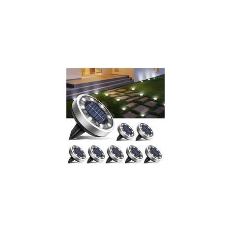 Lot de 8 Lampe Solaire Au Sol, 8 LED Jardin Exterieur Solaire Etanche Lumiere Solaire, Spot Solaire Extérieur pour Chemins Pelouse Terrasse Allée Cour Piscine, Blanc Froid (1/5)