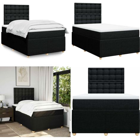 vidaXL Sommier à lattes de lit avec matelas Noir 120x200 cm Tissu (1/5)