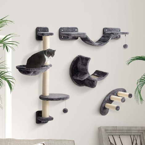 Mur d'escalade pour chat, ensemble 4 pièces avec hamac et pont pour chat, convient aux chats jusqu'à 5 kg, gris foncé