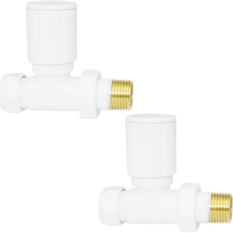 Straight Manual Radiator Heated Towel Rail Valves White 1/2" x 15mm Twin Pack (1/3)