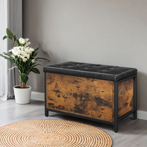 Banc de rangement avec siège rembourré, coffre de rangement pour chambre à coucher, entrée, salon, assemblage facile, brun rustique (1/4)