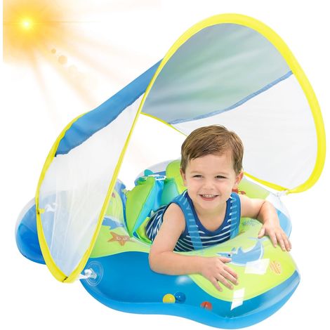 Bouée Bébé - 1 Unité - PVC Épais - Pare-Soleil UPF50+ et Clochette - Piscine et Plage - 6 à 36 Mois (1/5)