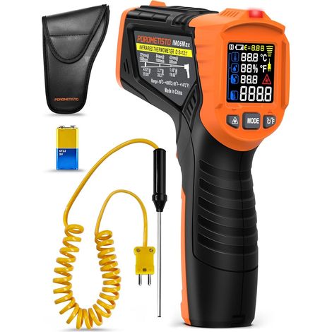 4 en 1 Thermomètre infrarouge, 4 réglages d'alarme, -50 °C à 800 °C pyromètre laser thermometre infrarouge numérique avec sonde K et écran LCD couleur (1/5)