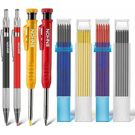 Crayons de charpentier, marqueurs de trous profonds, 40 mines, 4 porte-mines avec taille-crayon intégré, outils de marquage pour chantier de construction (1/5)