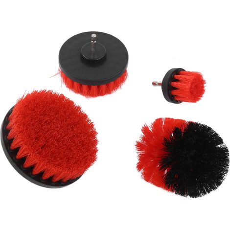 4 pièces Brosse de Perceuse Set Accessoires Nettoyage Puissant pour Voiture Camion Moto Rouge (1/5)