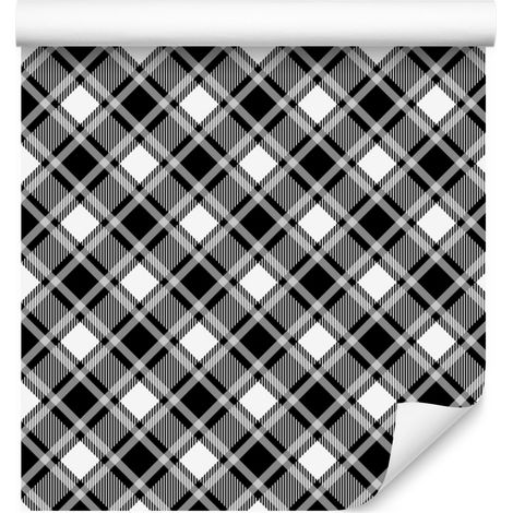Papier peint à carreaux noirs et blancs, gris et graphite, fond gris, 50 x 1000 cm (1/5)