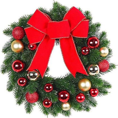 Couronne de Noël avec nœud papillon, guirlande de Noël, couronne de plantes artificielles pour porte d'entrée, guirlande de Thanksgiving (1/5)