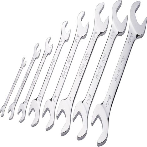 Jeu de clés à fourche SAM 10N-JP8 8 pièces en Acier chrome vanadium 1/2 x 9/16 in, 1/4 x 5/16 in, 1 x1 1/16 in, 3/8 x ( Prix pour 1 ) (1/2)