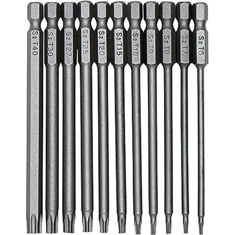 11 pièces Embouts Torx T6-T40, acier S2 magnétique, embouts de sécurité Torx pour tournevis électriques et manuels (75mm)