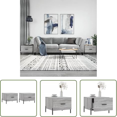 The Living Store Couchtische 2 Stk. Grau Sonoma 50x50x40 cm Holzwerkstoff - Couchtisch - Wohnzimmerstil - Grau - Holzwerkstoff - Metallgestell (1/5)