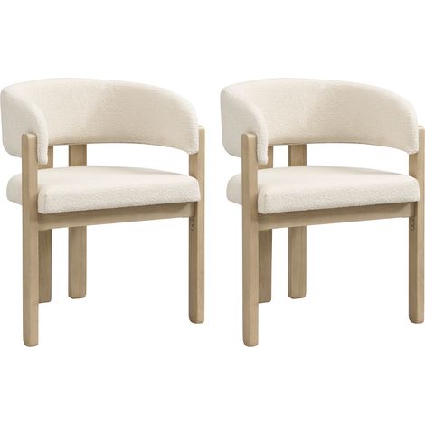 FurnitureR Wide Bouclé Dining Chairs, Set of 2, Cream Padded Seats Natural Solid Wood 60x51x80cm for Kitchen Lounge 150kg Capacity (1/5)