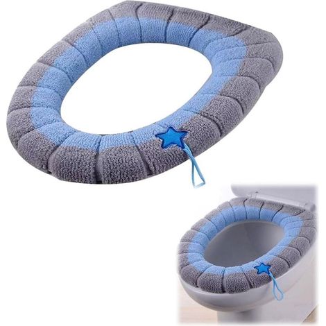 Housse de siège de toilette réutilisable avec poignée, coussin de siège de toilette chaud, tapis de siège de toilette, lot de accessoires de toilette bleu (1/5)