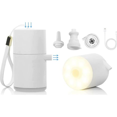 Elektrische Luftpumpe, tragbare kabellose USB-Pumpe, 1300 mAh, wiederaufladbar, 3,5 kPa, Ballpumpe mit Zeltlicht, für Luftbett/Luftmatratze/Schwimmring