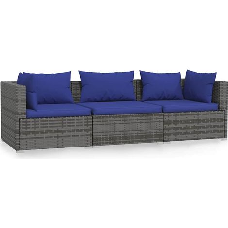 Maison Exclusive - 3-Sitzer-Sofa mit Kissen Grau Poly Rattan (1/5)