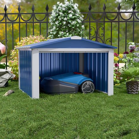 Garage en Métal pour Robot Tondeuse avec Toit à Pignon, H 62 cm x L 90,5 cm x P 88,8 cm, Abri de Jardin pour Tondeuses à Gazon, Auvent pour Broyeur, Chambre pour Animaux