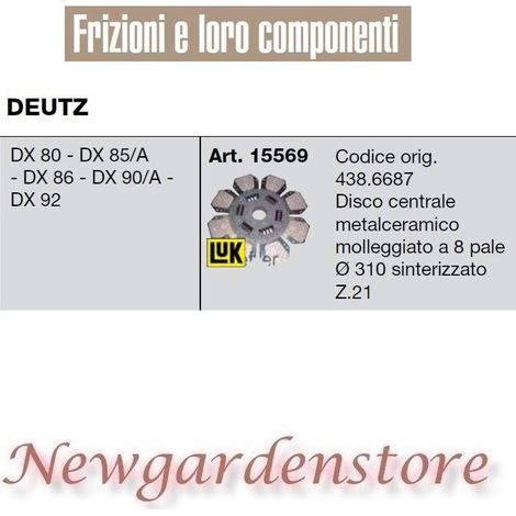 Disco centrale frizione 15569 trattore DEUTZ DX80 85 86 90 92 8 pale 310mm Z21