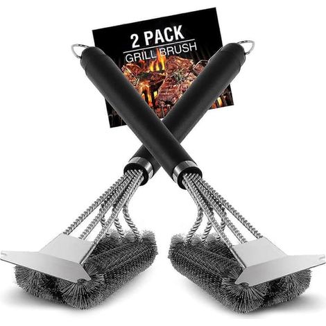 Brosse pour barbecue, lot de 2 brosses Weber avec grattoir, brosse en acier inoxydable (1/5)