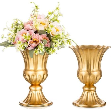 Petits Vase en Métal Or Lot de 2 - Vases de Trompette Élégants Vases de Centres Mariage Arrangements de Fleurs Décoration pour Fête d'anniversaire Maison Salon Fête Bureau, 16cm (1/5)