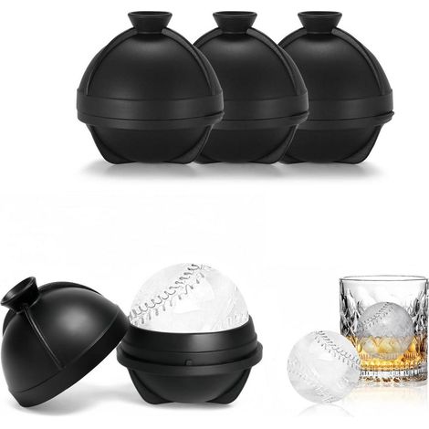 XXL Eiswürfelform Kugel 6cm, 4er Set Silikon, Baseball-Design, BPA-frei (1/5)