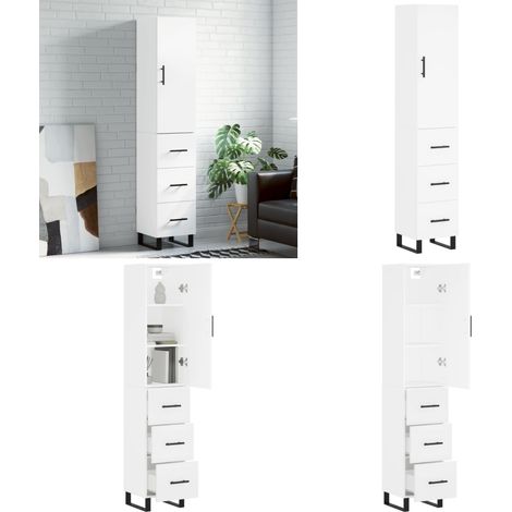 Highboard Weiß 34,5x34x180 cm Holzwerkstoff - Sideboard - Hochschrank - Wohnraumgestaltung - Aufbewahrungsmöglichkeiten - Weißer Schrank - Home & Living (1/5)