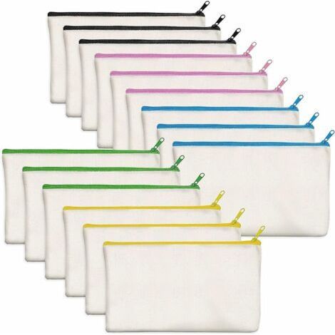 Lot de 15 sachets en coton beige à fermeture éclair - Pochettes vierges 20 x 14 cm pour maquillage et fournitures scolaires (1/5)