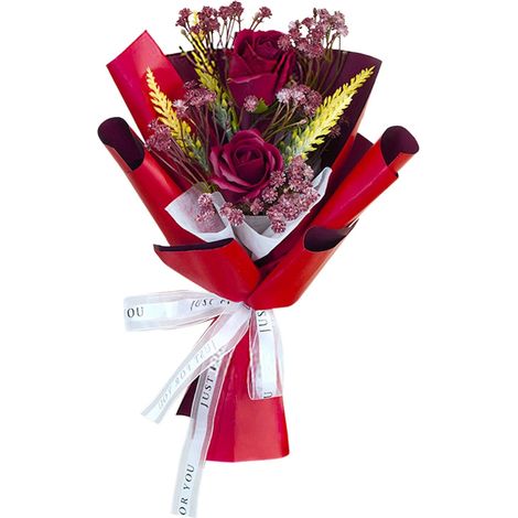 Bouquet De Roses Artificielles - 33 X 23 X 3 Cm - En Laine Peignée Et Laine Au Lait - Idéal Pour Décoration Intérieure Et Cadeau - 1 Pièce (1/5)