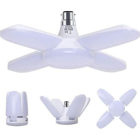 Lampe Garage B22 60W,Lampe Atelier Blanc Froid 6500K 6800Lm,Déformable avec 4 Panneaux Ajustables, Éclairage Plafond LED, pour Garages (1/5)
