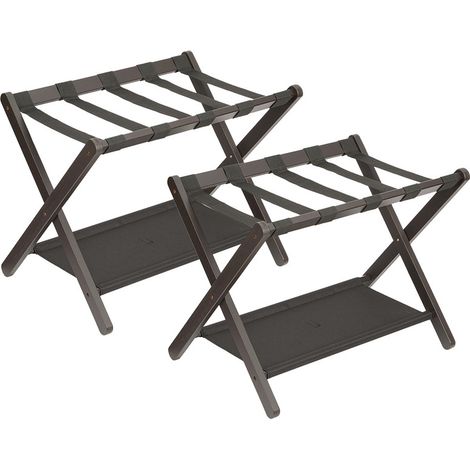 Porte-bagages pliable avec rangement pour valises de différentes tailles - chambres, salons, hôtels - marron