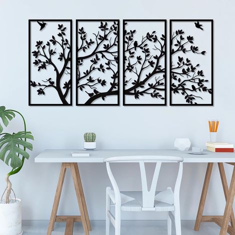 Arbre De Vie En Métal,arbre de vie 4 panneaux,Arbre de Vie Decoration Murale,Pour Bureau, Chambre à Coucher, Salon, Décoration extérieure, Grand(11.8" in x 23.6" in/ 30 x 60 cm) (1/5)
