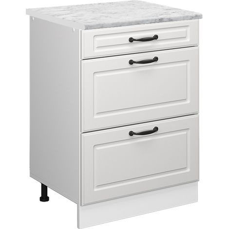 Mueble bajo de cocina R-Line, Blanco casa de campo, 60 cm ET Mármol, Vicco