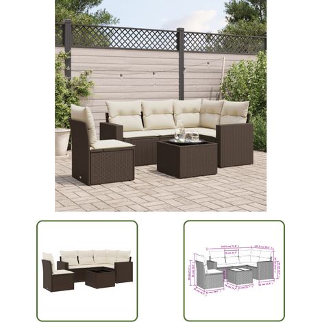 vidaXL Salon de jardin avec coussins 6 pcs marron résine tressée (1/3)