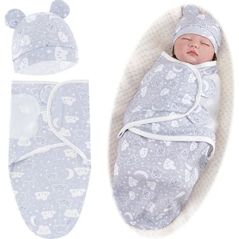 Couverture Emmaillotage Bébé 0-6 Mois 100% Coton Gris - Pour Nouveau-Né Garçon/Fille - Puériculture (1/5)
