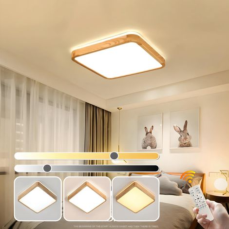Plafonnier LED Bois, Lampe Carrée en Bois Naturel Lueur 360° Intensité variable avec télécommande 2700K-6500K, 36W Salon, salle à manger, couloir, maison, bureau, chambre d'enfant (Ø40cm) (1/5)