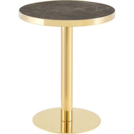 Table d'appoint ronde moderne avec structure en acier inoxydable doré, plateau effet marbre pour le salon, table d'appoint luxueuse avec piètement stable