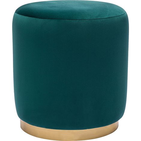Runder Samt-Pouf in petrolblau und goldfarbenem Metall D40 cm AMAYA