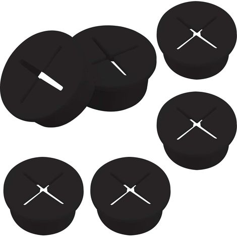 Lot de 6 passe-câbles flexibles en silicone, passe-câbles en caoutchouc noir, protections pour trous de câbles d'ordinateur personnel (1/5)