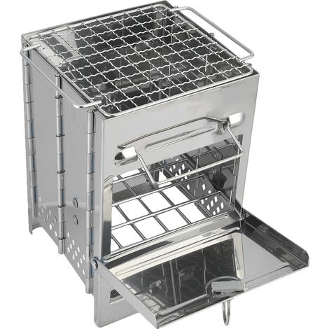 Poêle à bois portable de camping pliable en acier inoxydable, forme carrée