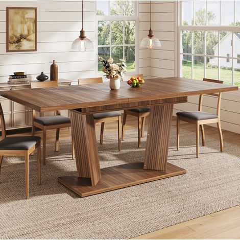 Mesa de comedor extensible 120-160 x 80 x 76 cm de MDF y metal marrón oscuro OKMYHOME (1/5)