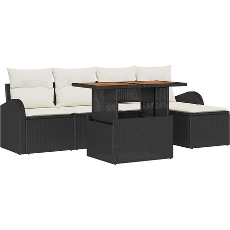 Garden Sofa Set with Storage 6 pcs Black Poly rattan vidaXL