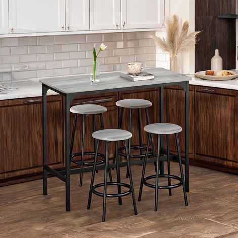 Ensemble table de bar et tabourets gris en MDF 110 x 50 x 89,5 cm (1/5)