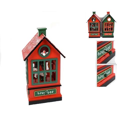 Giostra di natale con musica carillon casetta per decorazioni addobbi natalizi idea regalo particolare verde rossa (1/5)