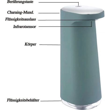 Automatischer Seifenspender, Geschirrspülmittelspender, 450 ml, USB-aufladbar, wasserdicht, dunkelgrün.